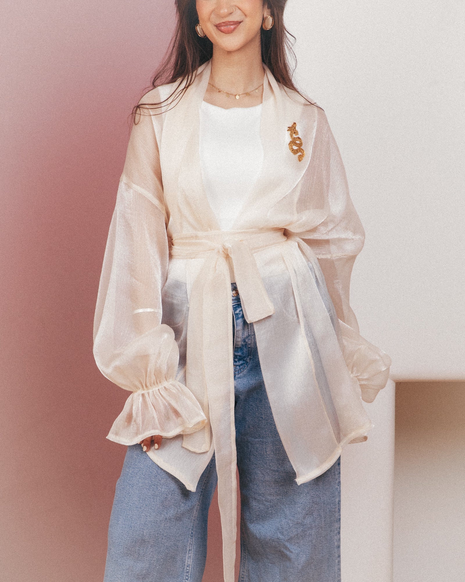 Sheer Luxe Kimono - Beige