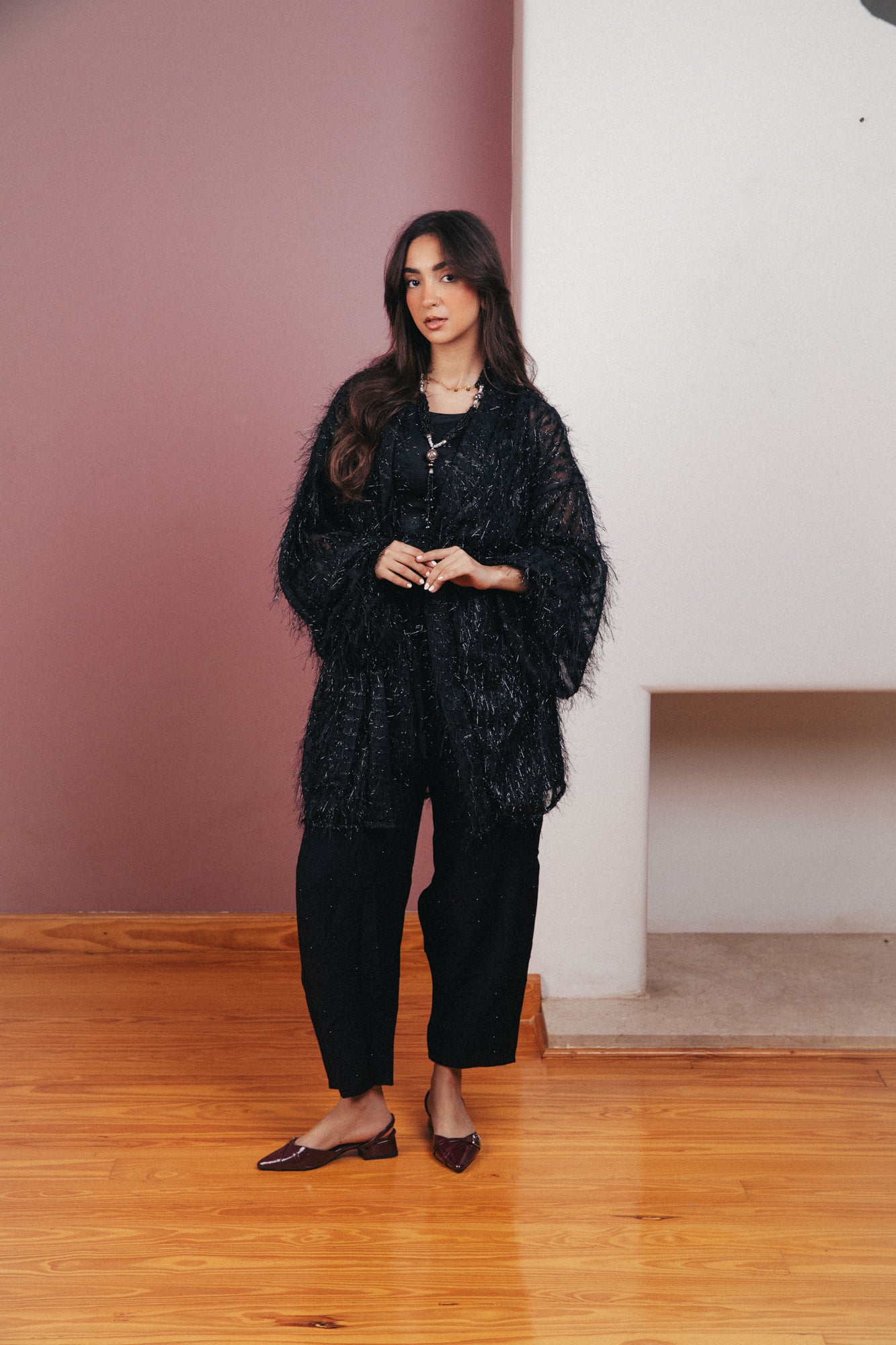 Feathery Boho Kimono - Black