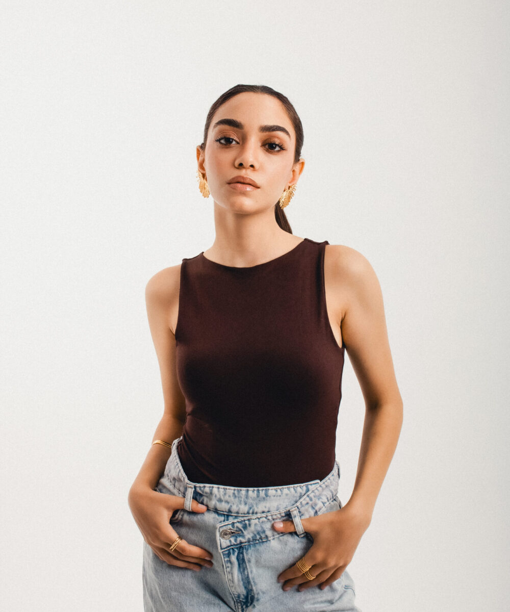 Brown Body-Hugging Tank Top