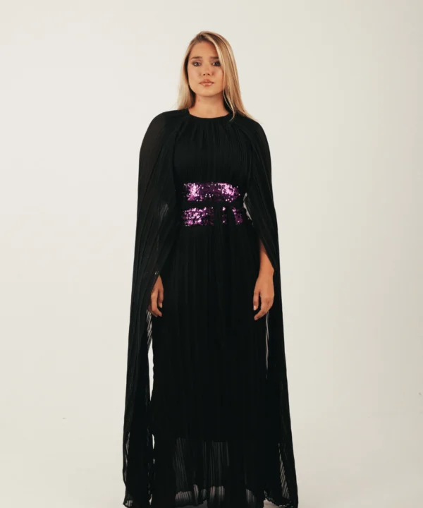 The Gaia Cape Dress in Black + Purple
