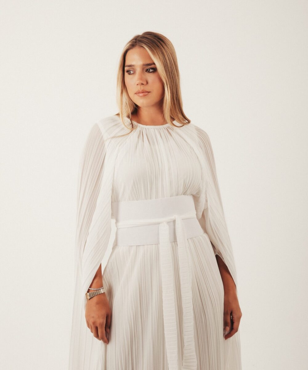 The Gaia Cape Dress in White - Image 2