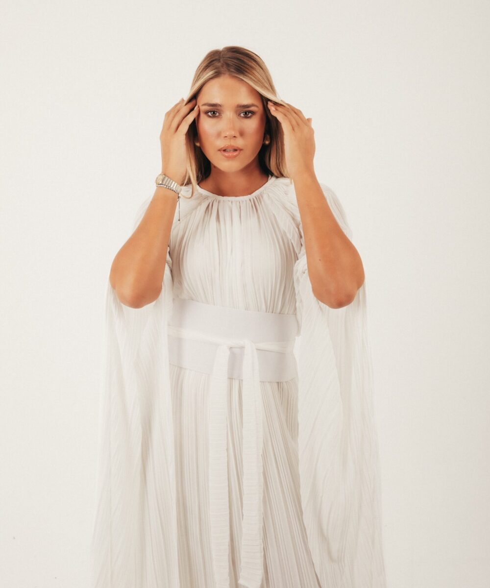 The Gaia Cape Dress in White - Image 4