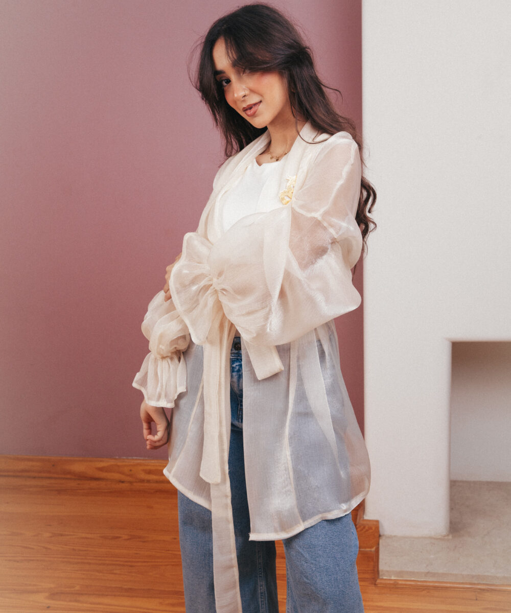 Sheer Luxe Kimono - Beige - Image 15