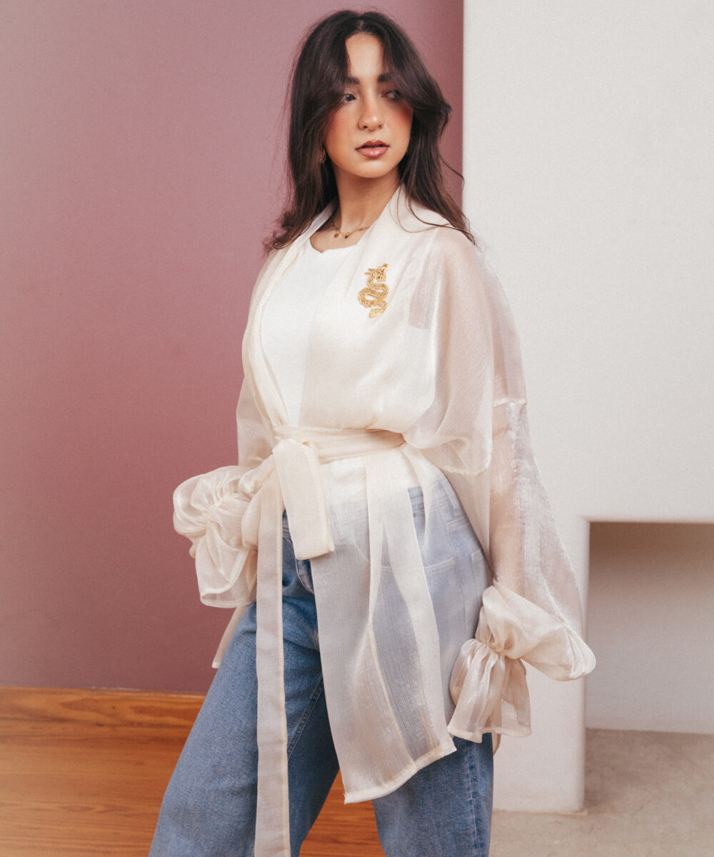 Sheer Luxe Kimono - Beige - Image 13