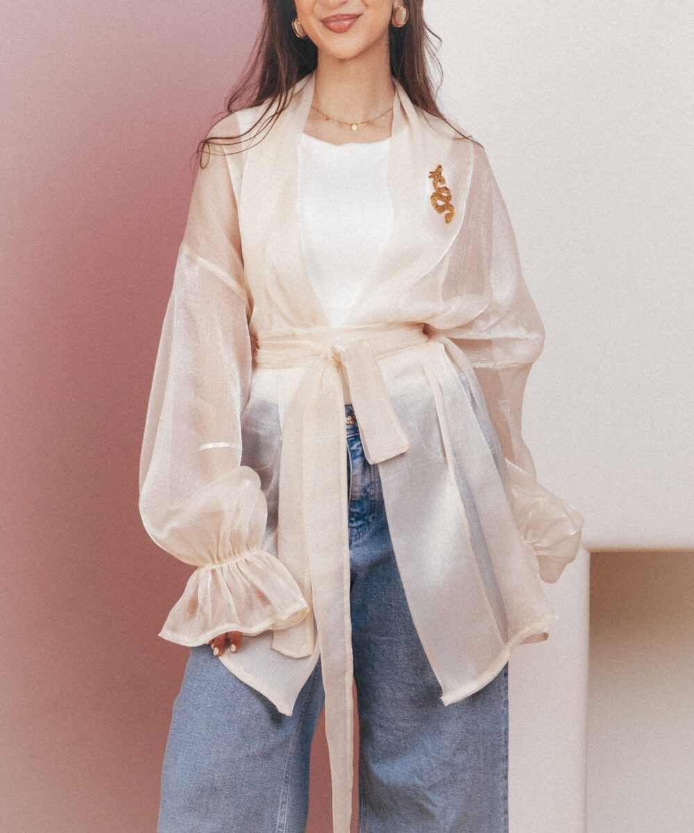 Sheer Luxe Kimono - Beige - Image 12