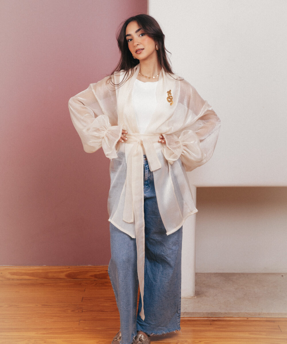 Sheer Luxe Kimono - Beige - Image 10