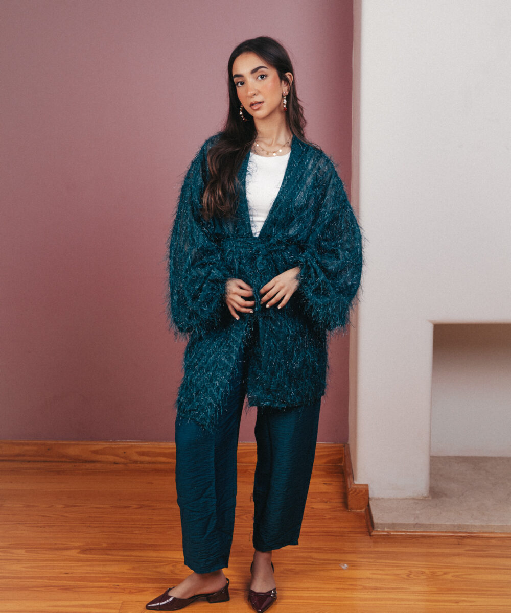 Feathery Boho Kimono - Teal - Image 8