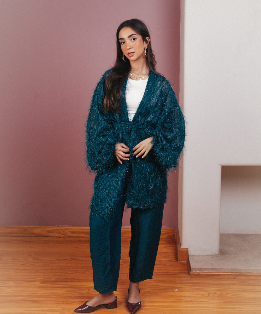 Feathery Boho Kimono - Teal - Image 2