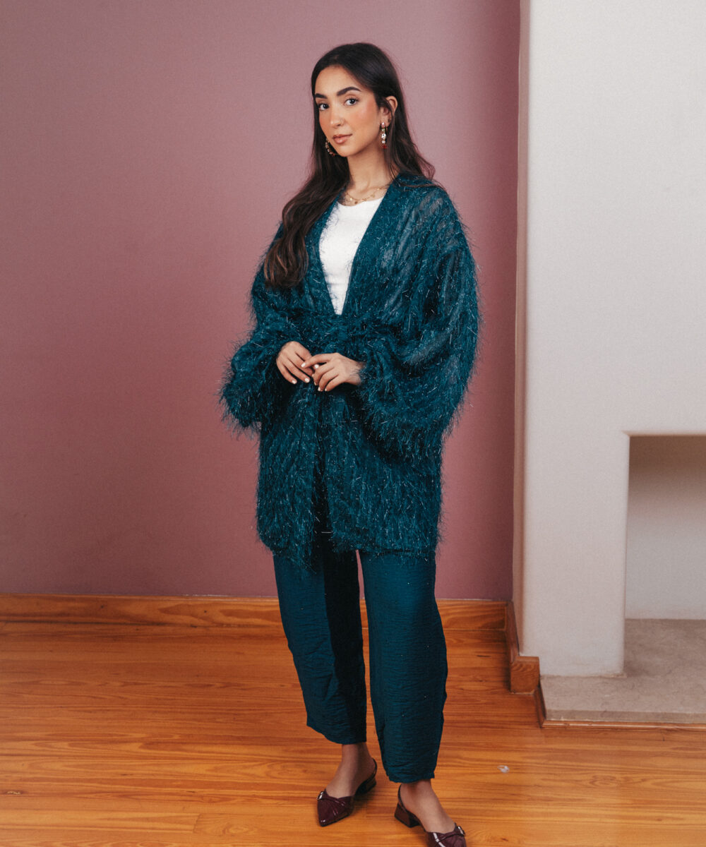 Feathery Boho Kimono - Teal - Image 6