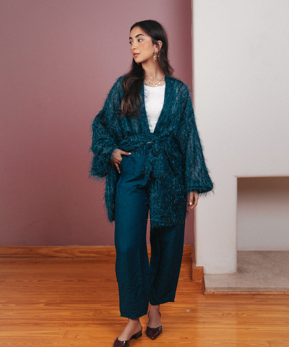 Feathery Boho Kimono - Teal