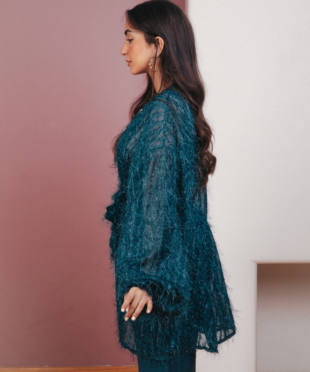 Feathery Boho Kimono - Teal - Image 10