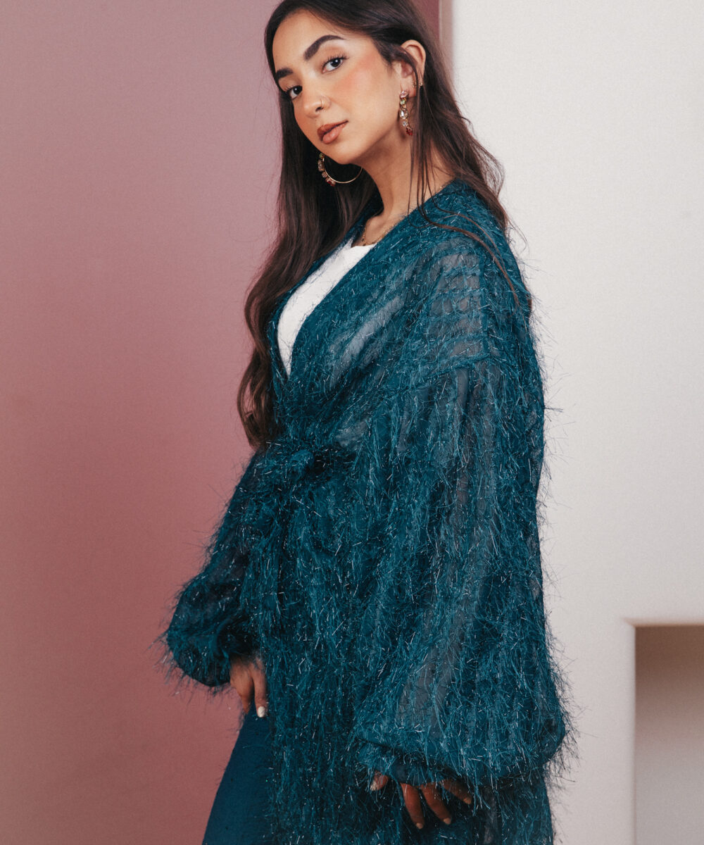 Feathery Boho Kimono - Teal - Image 7
