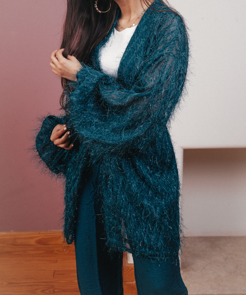 Feathery Boho Kimono - Teal - Image 5