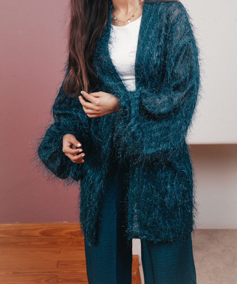 Feathery Boho Kimono - Teal - Image 4
