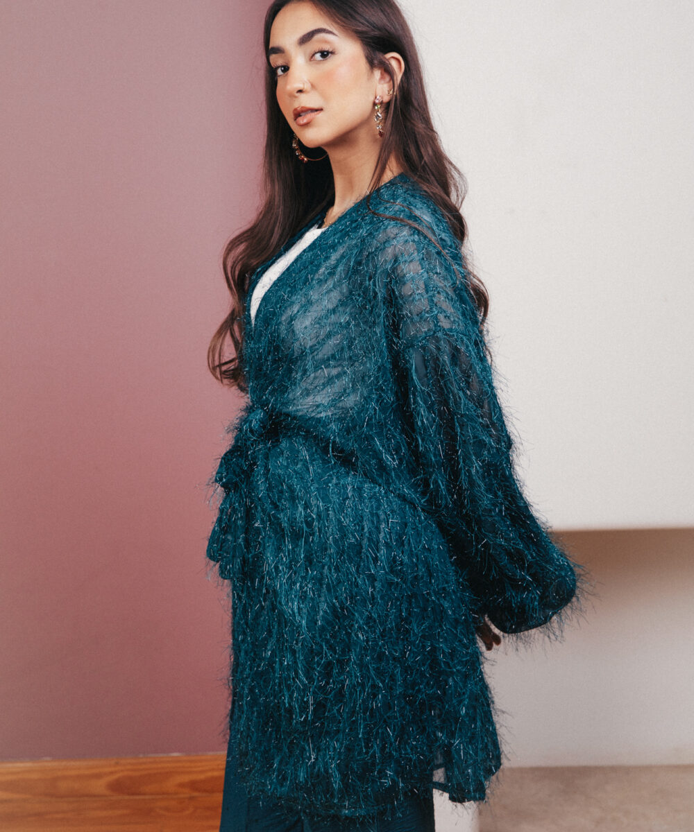 Feathery Boho Kimono - Teal - Image 3