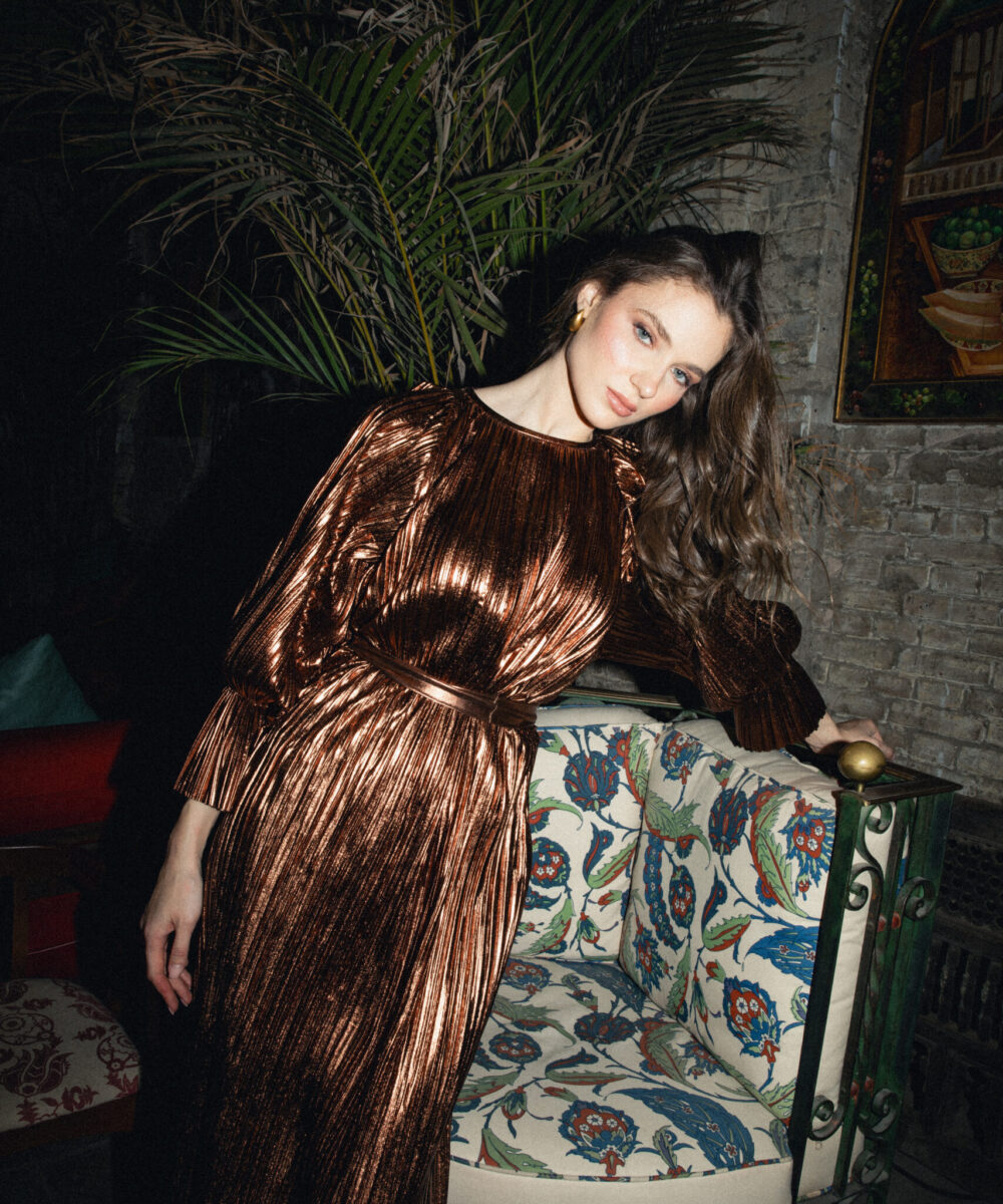 Caramel Metallic Dress - Image 5