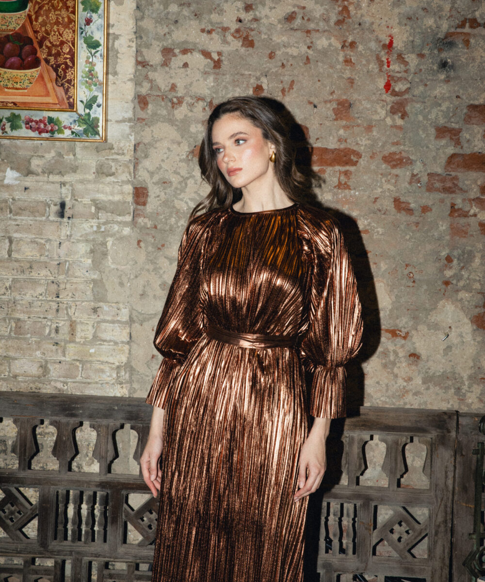 Caramel Metallic Dress - Image 10