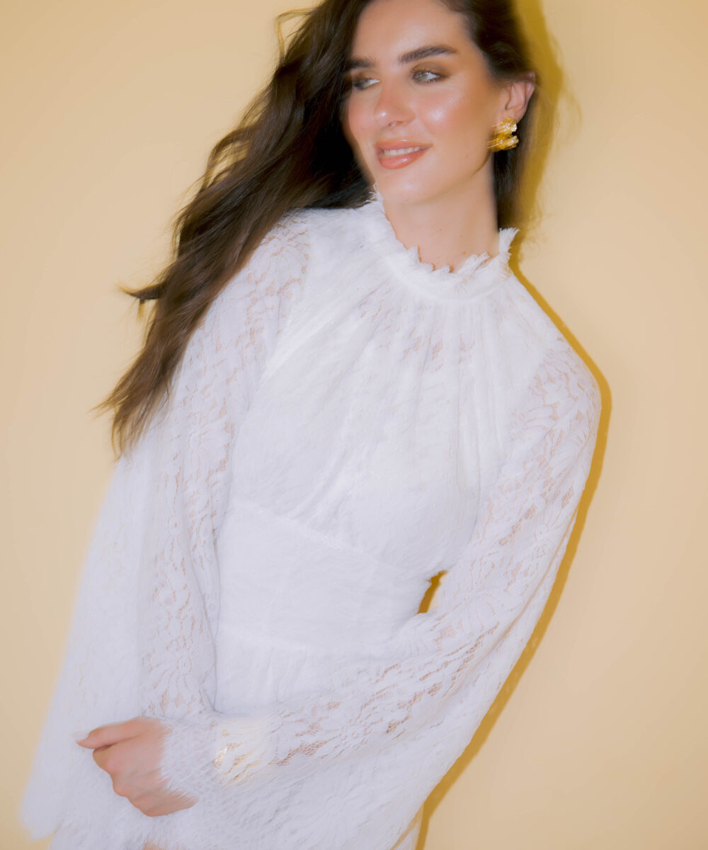 Pearl Veil Lace Dress – White