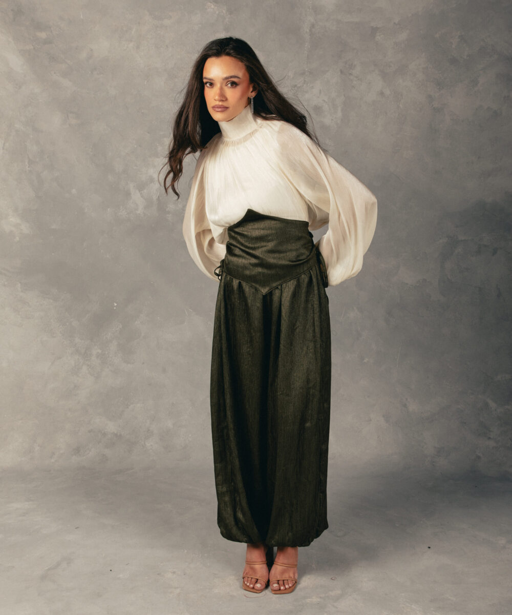 Draped Balloon Pants - Olive (PRE ORDER) - Image 3