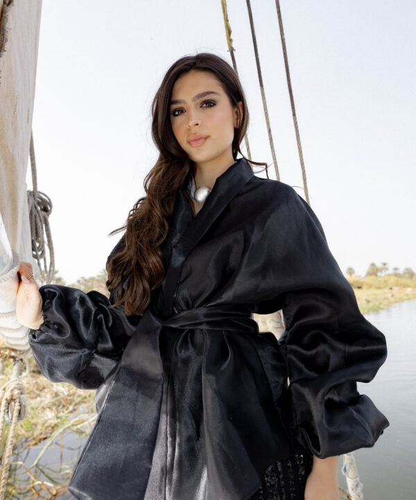 Black Puffy Sleeves Organza Kimono